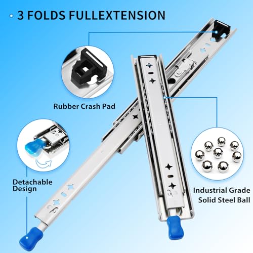 YENUO Heavy Duty Locking Drawer Slides Full Extension Runners with Lock 12 14 16 18 20 22 24 26 28 30 32 34 36 38 40 Inch Side Mount Ball Bearing Rails Track Glides 250 Lbs 1 Pair(W:53mm, 14 Inch) - size: 14 Inch, style: Load:250 lb (With lock) -W:53mm