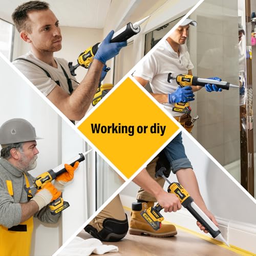 Electric Caulking Gun with 2 Batteries, 882LB Thrust, 32Pcs Cordless Caulking Tool, 6-Speed, Anti-Drip Auto-Retract, LED Light Caulk Gun for RV Sealing, DIY & Professional Use