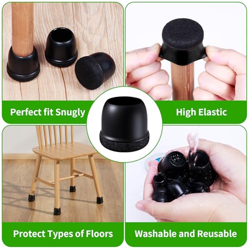 24 Pcs Chair Leg Protectors for Hardwood Floors, Silicone Felt Furniture Leg Cover Pad for Protecting Floors from Scratches and Noise, Smooth Moving for Chair Feet, Round(Black, Fit:1.1"-1.4") - size: Black-L(Fit: 1.1"-1.4")