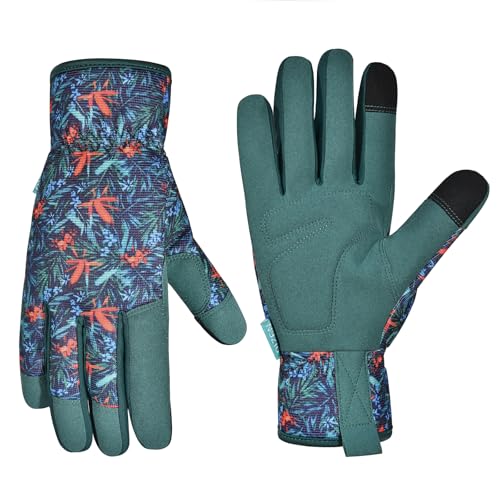 Gardening Gloves for Women and Men, Garden Gloves with Touch Screen, Thorn Proof Puncture Resistant Working Gloves, Gardening Gifts for Women,Blue-red-green flowers M - color: Blue-red-green Flowers, size: Medium