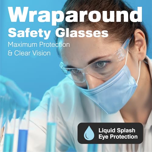 Raxwell Clear Safety Glasses, ANSI Z87.1 Certified Protective Eyewear,Wraparound Anti-Scratch Polycarbonate Lense