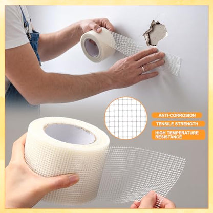 Wall Patch Kit Include 3 Rolls 270ft Fiberglass Drywall Repair Tape Kit 2/4/6 Inch Width Self Adhesive Mesh Tape with 2 Scrapers, 10 Sandpaper for Drywall, Plaster, Ceiling, Seam, Hole Repair