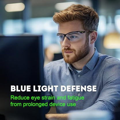 ProtectX Safety Glasses for Men & Women, Safety Sunglasses with Anti-Fog Scratch Resistant Lenses, Non-Slip Grips, ANSI Z87.1 - color: Evergreen Blue Light 2 Pk