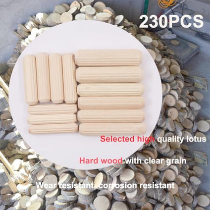 smseace 230Pcs Wooden Dowel Pins 1/4inch 5/16inch 3/8inch, Fluted Wood Dowels Rods for Crafts, Furniture, DIY Manual - size: 230Pcs Straight Wood Pin - 4 Sizes