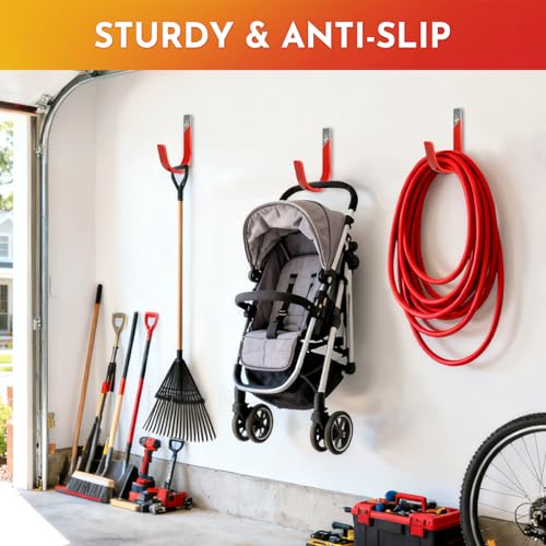 6 Pack Metal Garage Hooks, Heavy Duty Hose Hanger Wall Mounted Utility Storage Hooks for Outside Yard, Sturdy Hose Reel for Water Hose, Brooms, Ladders, Garage Storage - size: 6 Pack