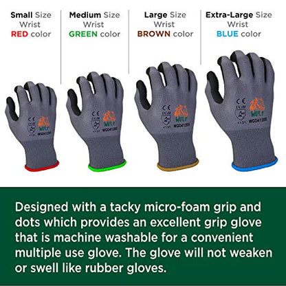 WOLF Ultra-Thin Nitrile Foam Palm Coated Glove with Tacky Dot Grip, Multi Purpose - size: Extra Large (Pack of 3), style: 15-gauge With Dots