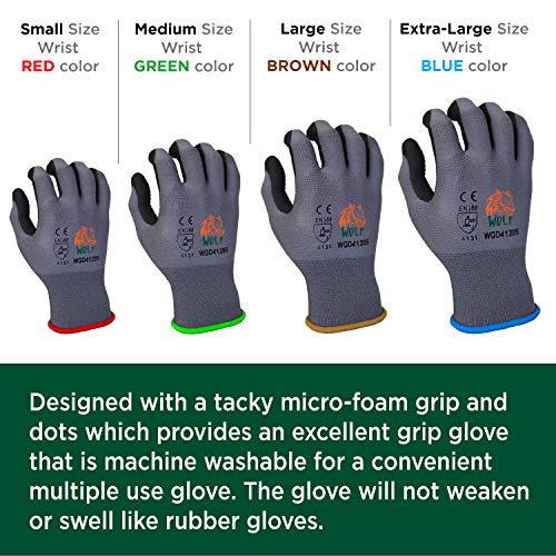 WOLF Ultra-Thin Nitrile Foam Palm Coated Glove with Tacky Dot Grip, Multi Purpose - size: Small (Pack of 12), style: 15-gauge With Dots
