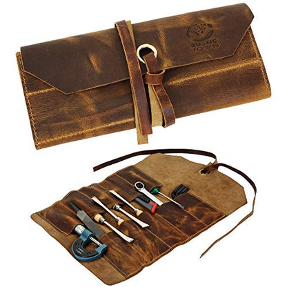 Leather Tool Roll Up Pouch - Leather Tool Wrench Roll/Chisel Bag by Rustic Town - style: 10 Slots(medium)