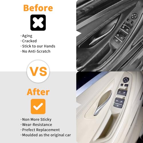 7pcs No-Remove Interior Door Pull Handle Sticky Cover for BMW 5 Series F10/F11 520,523,525,528,530,535 (2010-2016) Fits Driver & Passenger Side Window Switch Armrest Panel (Beige) - color: Beige