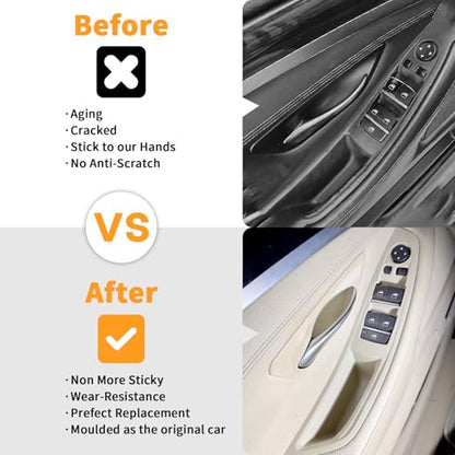 7pcs No-Remove Interior Door Pull Handle Sticky Cover for BMW 5 Series F10/F11 520,523,525,528,530,535 (2010-2016) Fits Driver & Passenger Side Window Switch Armrest Panel (Beige) - color: Beige