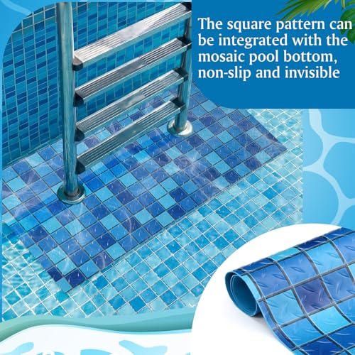 Drydiet Pool Step Mat Above Ground Ladder Mat, Swimming Protective Nonslip Step Pad with Texture, Pool Essentials Accessories for Floor Liners and Stairs, Blue and Green Square Pattern(36 x 16 Inch) - size: 36 x 16 Inch