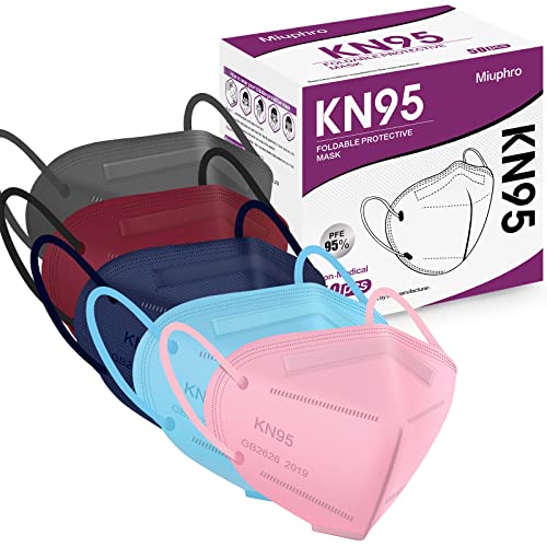 Miuphro Multiple Colour KN95 Face Mask 50 Pcs, 5 Layers Safety KN95 Masks, Disposable Masks Respirator for Outdoor(Pink,Blue,Red,Purlpe,Grey) - size: 1 Count (Pack of 50)
