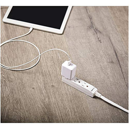 Amazon Basics 3-Prong Indoor Rectangle Extension Cord Power Strip, Flat Plug, Space-Saving, Grounded, 13 Amps, 1625 Watts, 125 VAC, 6 ft, White, 2-Pack - size: 6 ft
