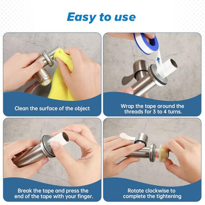 6 Rolls Premium Plumbers Tape, Teflon Tape, PTFE Thread Seal Tape, High-Density Thread Sealant, for Shower Head, Water Pipes (1/2 in X 394 in)