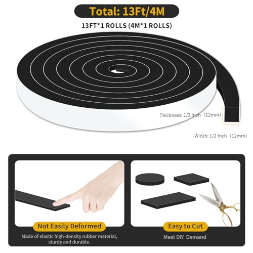 Weather Stripping Door Seal,Weather Stripping,Soundproof,Cold Insulation,High Density CR Foam Insulation Tape for Door, Front Door Frame, Windows,Sliding Door (Black, 1/2 in x 1/2 in x 13Ft) - size: 1/2 In x 1/2 In x 13Ft