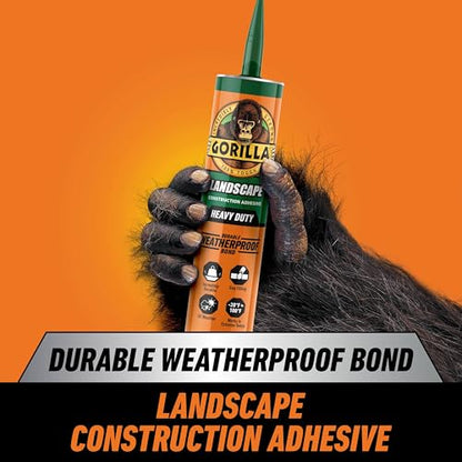 Gorilla Landscape Construction Adhesive, Heavy Duty Weatherproof Bond, Gray, 9 fl. oz. Cartridge