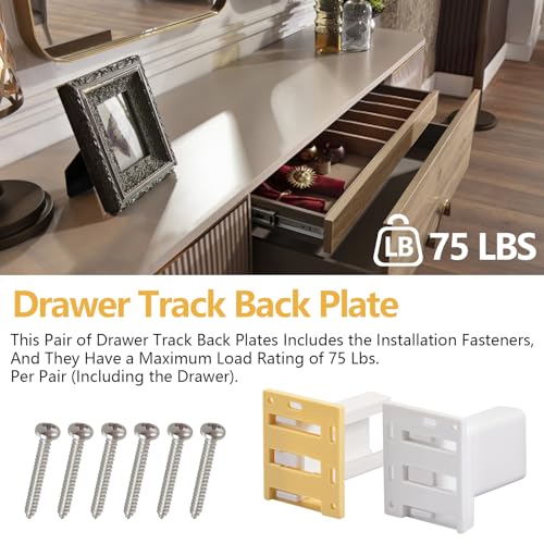 2 Pack Drawer Slide Socket Set, Drawer Track Back Plate, Cabinet Drawer Slides, Rv Drawer Hardware, Cabinet Hardware, Drawer Rail Bracket with 6 Screws, Fits 1 Inch Drawer Slide, C-Shaped