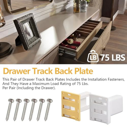 2 Pack Drawer Slide Socket Set, Drawer Track Back Plate, Cabinet Drawer Slides, Rv Drawer Hardware, Cabinet Hardware, Drawer Rail Bracket with 6 Screws, Fits 1 Inch Drawer Slide, C-Shaped