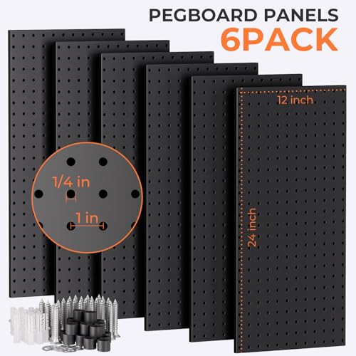 INCLY 48x36 Inch Metal Peg Board Kit with 1/4" Pegboard Hooks Accessories, 6PCS Peg Board Panels and 234PCS Black Pegboard Wall Organizer Tool Storage System for Garage Workbench Shed - size: 48x36 Inch