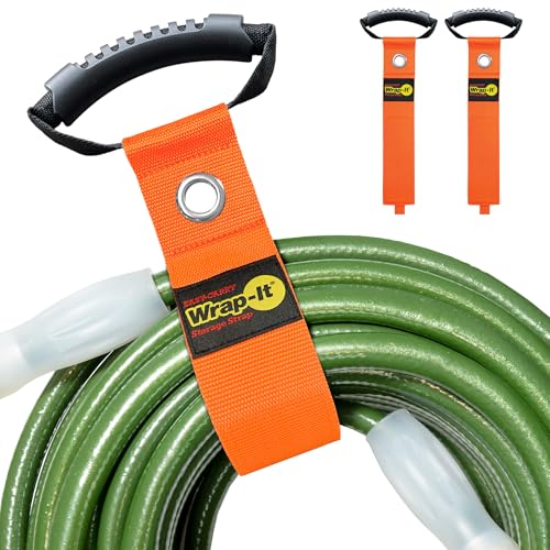 Easy-Carry Wrap-It Storage Straps - 28” (2-Pack) Blaze Orange with Grommet - Heavy Duty Wrap It Storage Straps and Extension Cord Wrap for Water Hose Storage - color: Blaze Orange, size: 28" (2 Pack) With Grommet