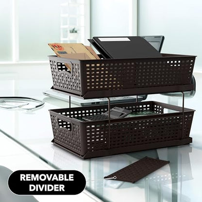 Simple Houseware 2 Tier Bathroom Organizer Tray Pull-Out Sliding Drawer, Under Sink Storage, Brown - color: Brown