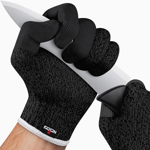 NoCry Cut Resistant Work Gloves for Women and Men, with Reinforced Fingers; Comfortable, 100% Food Grade Kitchen Cooking Hand Protection; Ambidextrous Safety Gear for Cutting; Level 5 Protection - color: Reinforced (Black), size: Small