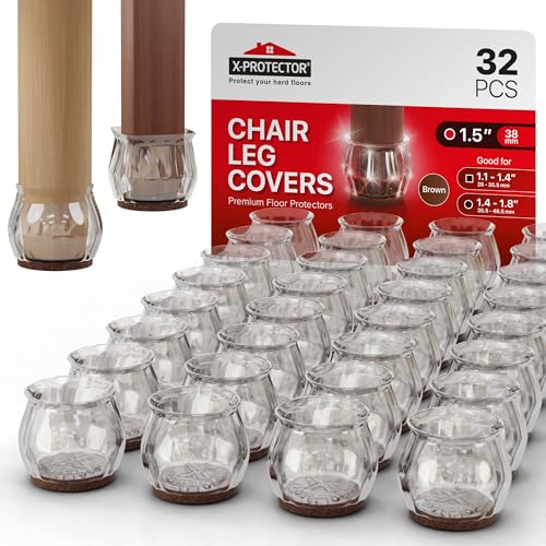 32 PCS Chair Leg Floor Protectors with Felt Pads X-Protector - 1.4" - 1.8" - Furniture Pads for Hardwood Floors - Clear Chair Pads - Floor Protectors for Chairs - Brown Chair Leg Covers! - size: 1.4" - 1.8" 32 Brown, Cups
