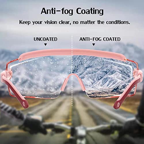 UKNOW Safety Goggles Over Glasses, Safety Glasses Anti Fog Wraparound Eye Protection, Protective Eyewear ANSI Z87.1 - color: Pink (Slightly Tinted)