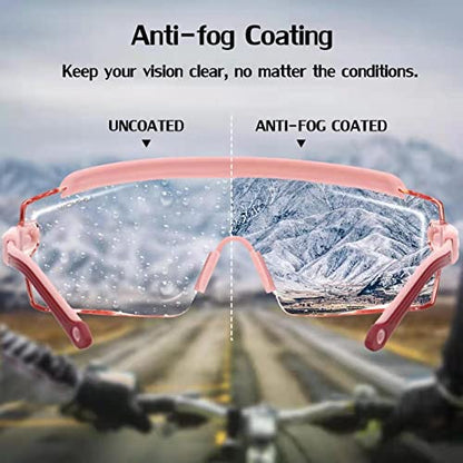 UKNOW Safety Goggles Over Glasses, Safety Glasses Anti Fog Wraparound Eye Protection, Protective Eyewear ANSI Z87.1 - color: Pink (Slightly Tinted)
