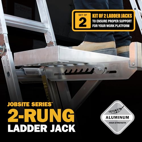 Metaltech Jobsite Series 2-Rung Ladder Jack 2-Pack E-LJ20P, Aluminum Jack for Scaffolding Extensions and Work Platforms, Scaffold, Masonry, Painting, and Roofing Tool for Job Site and Home Improvement - size: 2 Units 2 Rung