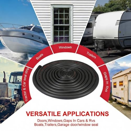 Pangda 16Ft D Shape Rubber Weather Stripping Foam Self-Adhesive EPDM Door Seal Strip for Noise Reduction Waterproof Dustproof for Cars Boats Truck RVs Windows Doors (1/2" W × 7/16" H) - size: 16ft L, style: 1/2" W × 7/16" H