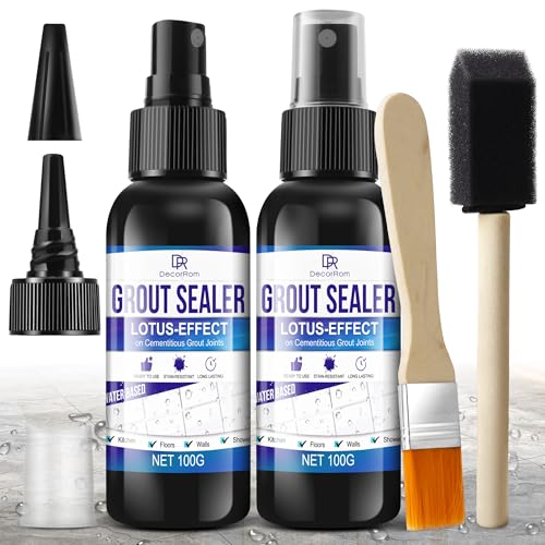 Grout Sealer, Waterproof Tile Sealer for Shower Tile, Floor, Kitchen - 2-in-1 Spraying & Squeezing Application - Clear Fast Dry Stain Resistant Grout Sealant for Bathroom, Shower, Marble