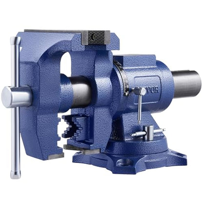 VEVOR Heavy Duty Bench Vise, 6-1/2" Jaw Width, 5" Max Jaw Opening Multi-Purpose Ductile Iron Bench Vise with Anvil, 360° Swivel Base Head, 3" Throat, 5620 lbs Clamp Force, for Pipe Repairing - size: 6.5inch
