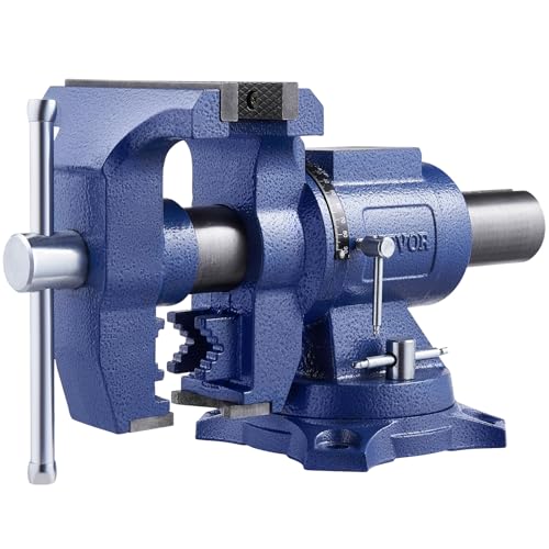VEVOR Heavy Duty Bench Vise, 6-1/2" Jaw Width, 5" Max Jaw Opening Multi-Purpose Ductile Iron Bench Vise with Anvil, 360° Swivel Base Head, 3" Throat, 5620 lbs Clamp Force, for Pipe Repairing - size: 6.5inch