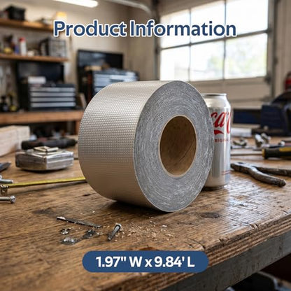 1 Roll - Strong Waterproof Aluminum Foil Butyl Rubber Tape, Leak-Proof Sealant for Pipes & Walls, Ideal for Flat Surfaces - Durable & Weather-Resistant, Sealant Waterproof（Width 5cm×3m