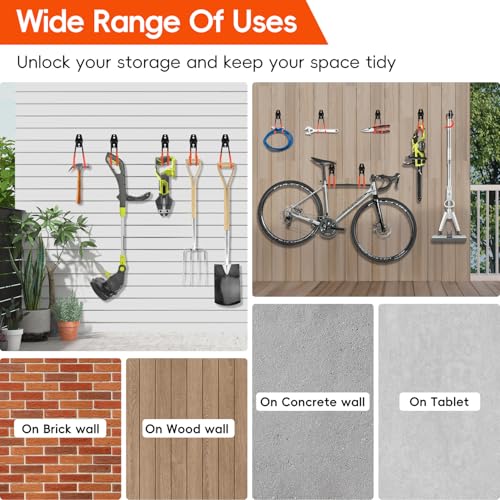 Garage Hooks, 12 Pack Heavy Duty Steel Utility Hooks for Hanging, Wall Mount Garage Storage Hooks for Tools, Ladders, Bikes, Bulky Items, Orange - size: 12 Pack