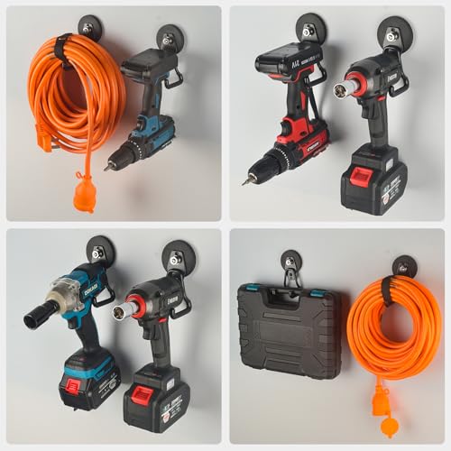 MUTUACTOR Upgraded Strong Magnetic Hooks Heavy Duty,4-Pack Unique Mounting Magnet with Hook,20lbs Durable Storage Magnet Hook for Storing Cordless Impact Drivers Trailer Cord Garage Tools - style: Updated 2.6in Magnet M Black Hooks 4PCS
