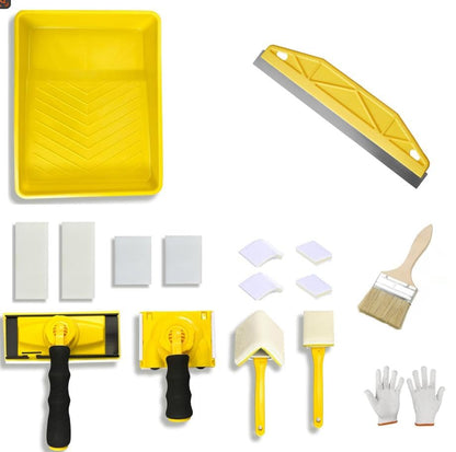 Paint Edger Tool Kit - 9 Inch Paint Pad Set, 16 PCS Paint Edger with Trim - Touch-Up Pad, Corner Wall and Ceiling Pad, 360° Rotation Handle Paint Edger Trimmer, Paint Tray, Paintbrush
