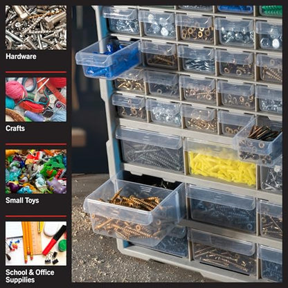 Stalwart 39-Drawer Plastic Small Parts Organizer - Desktop or Wall Storage Drawers for Organizing Hardware, Crafts, Garage, or Classroom (Black) - style: 39 Drawers