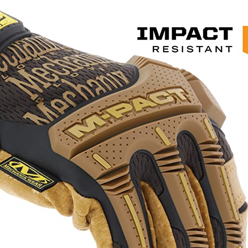 Mechanix Wear M-Pact Leather Gloves - Leather Impact-Resistant Work Gloves for Hand Support - Breathable Design - Shock Absorbing - Machine Washable - Brown/Black - Large - size: Large