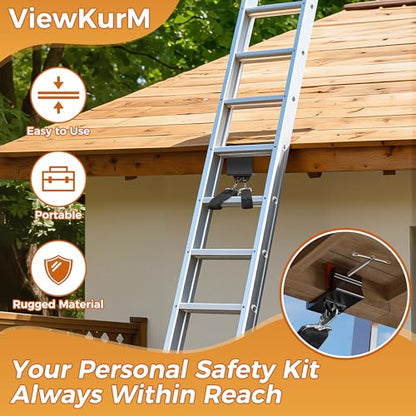 Ladder Stability Anchor,Ladder Satety Clamp,Ladder Stabalizer with 2FT & 3FT Ladder Straps,Ladder Gutter Guard & Anti-Slip Fall Protection Kit,Ladder Accessories for Maximum Safety