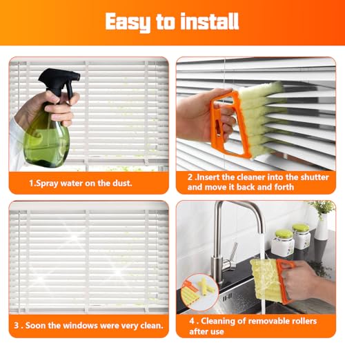 4pcs Window Venetian Blind Cleaner Duster Tool,Blind Duster for Cleaning,Microfiber 7Finger Duster Brush Dusting Cleaner Tool ，for Window Shutters Air Conditioner,with 4 Cloth Cover(Blue/Green) - color: 4pcs - Blue/Green