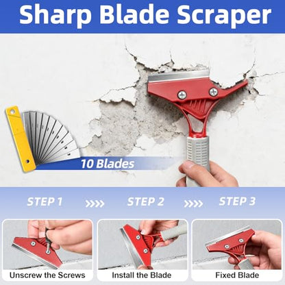 25 PCS Caulking Tool Kit, Caulk Remover, Grout Scraper & Sealant Finishing Tool - silicone caulking tool with Stainless Steel Scraper & 10 Replacement Blades for Bathroom, Kitchen, Tile, Shower, Sink