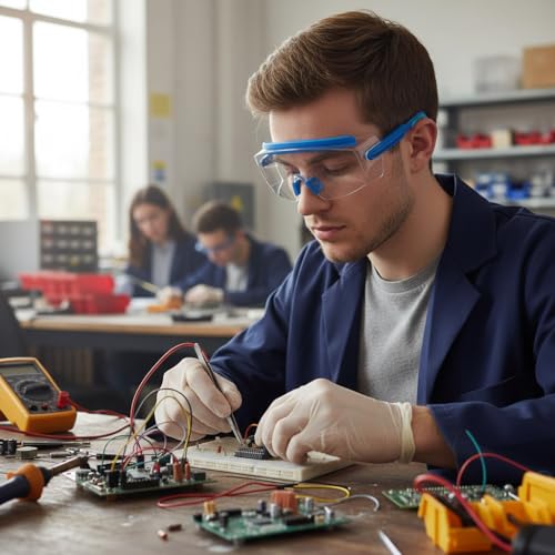 UKNOW Safety Goggles Over Glasses, Anti Fog Safety Glasses with Clear Wraparound Lens, ANSI Z87.1 Protective Eyewear - color: Electric Blue