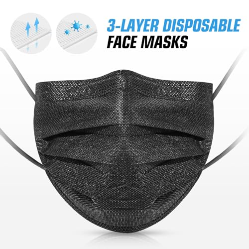 50 PCS Black Disposable Face Masks 3-Ply Filter Earloop Mouth Cover, Face Mask - size: 50 Count (Pack of 1)