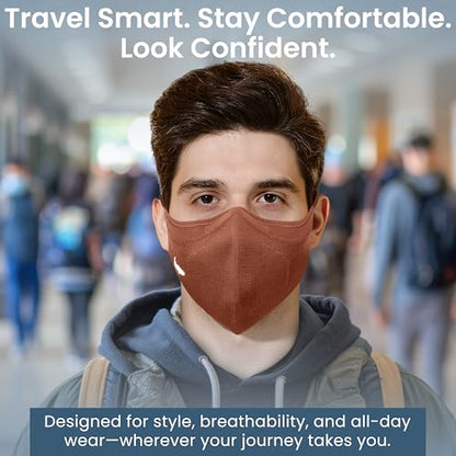 INHERENT Premium Traveler's Face Mask with Anti-Odor SILVERbac | Reusable, Adjustable, Comfortable - style: Brown - Small