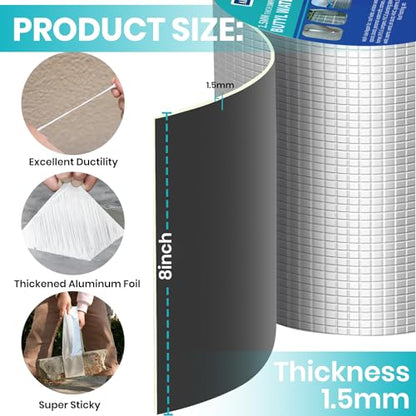 ADHES Extra Thick Butyl Tape 8 Inch x 16 Feet x 1.5mm – 50% Thicker for Superior Waterproof Sealing – Weatherproof Butyl Sealant Tape for RV Repairs, Roof Leaks, Window Seals, Pipe Seals, and More - size: 8 inch
