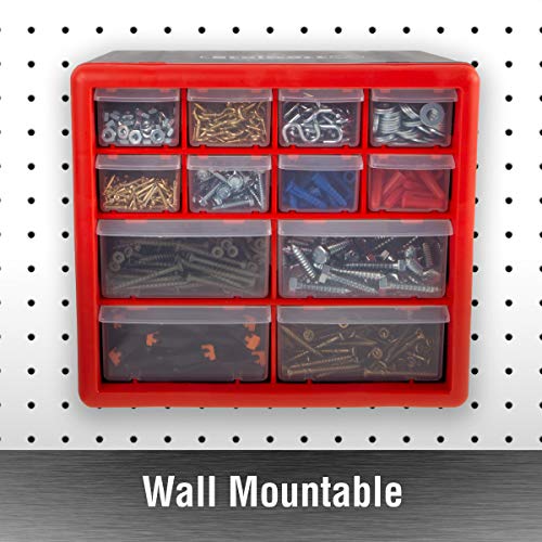 Stalwart - 75-ST6067 Storage Drawers-12 Compartment Organizer Desktop or Wall Mount Container- 4 Large and 8 Small Bins for Hardware, Beads, Jewelry, and More by - style: 12 Drawers