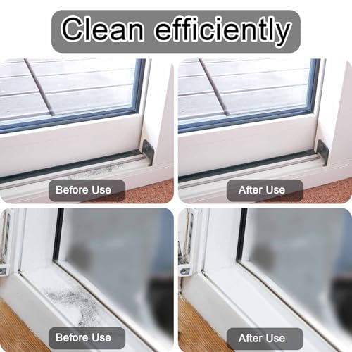 PEUTIER 2pcs Crevice Cleaning Brush, Hard Bristle Window Track Cleaning Tools 2 in 1 Cleaner Scrub Brush Grip Brush Cleaner with Hidden Scraper for Sliding Door Sill Shutter Vents Household