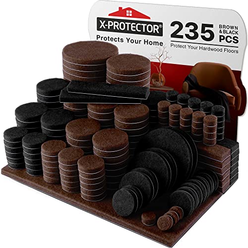 235 pcs Felt Furniture Pads Brown & Black X-Protector! Huge Quantity of Furniture Pads for Hardwood Floors – Your Ideal Wood Floor Protectors for Furniture. Protect Any Type of Hard Floor! - size: 235 Pcs Brown & Black, Round & Square